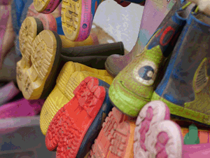 Childrens' wellington boots hanging up